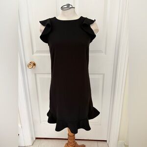 LOFT Black Ruffle Midi Dress